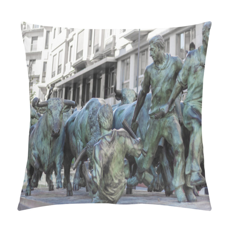 Personality  Bull Running Monument Statue In Pamplona, Spain Pillow Covers