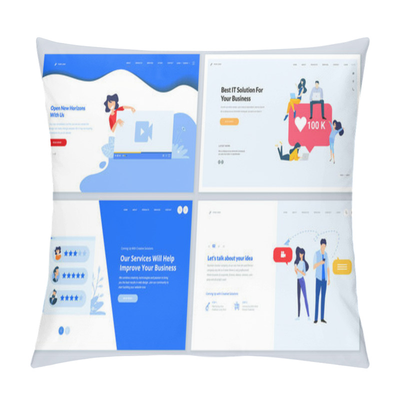 Personality  Web Page Design Templates Collection Of Video Streaming, Social Media, Digital Solutions, Consulting. Vector Illustration Concepts For Website And Mobile Website Development.  Pillow Covers