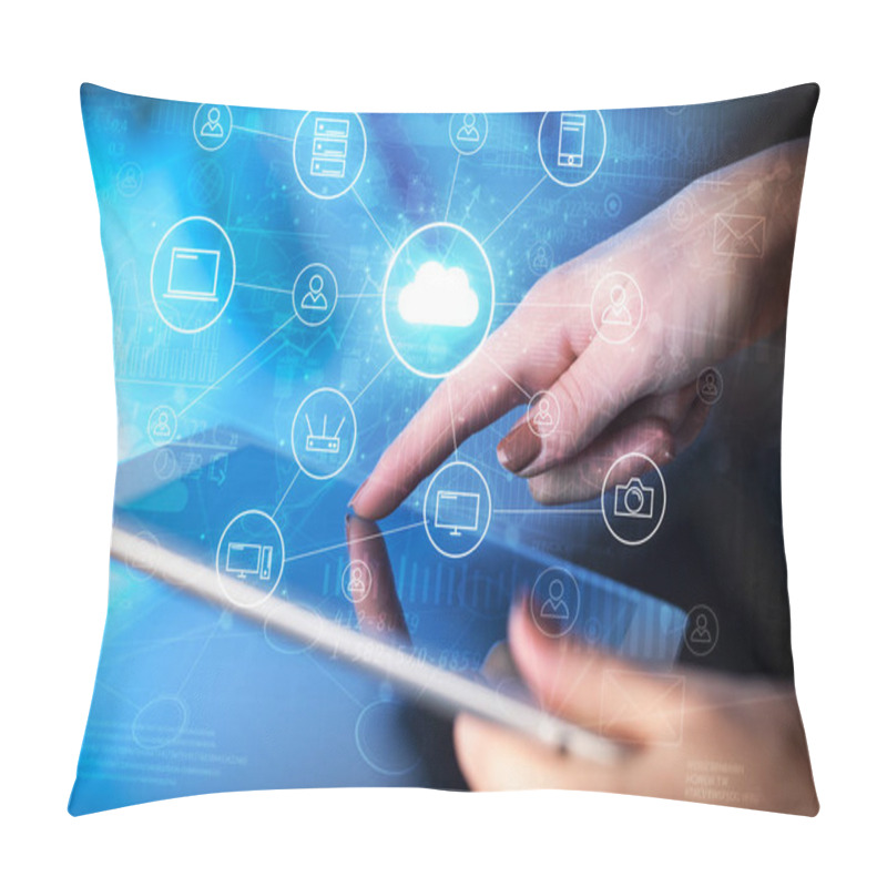 Personality  Hand Working In Tablet Graphs And Charts And Reports Concept Aro Pillow Covers