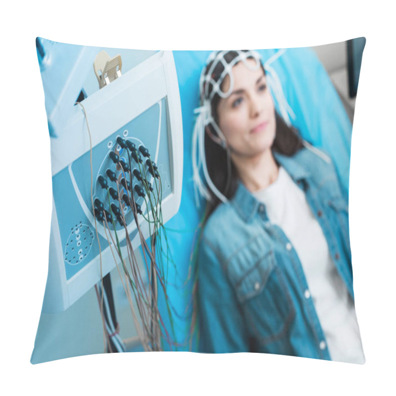 Personality  Close Up Of Electroencephalograph Recording Brain Waves Of Woman Pillow Covers