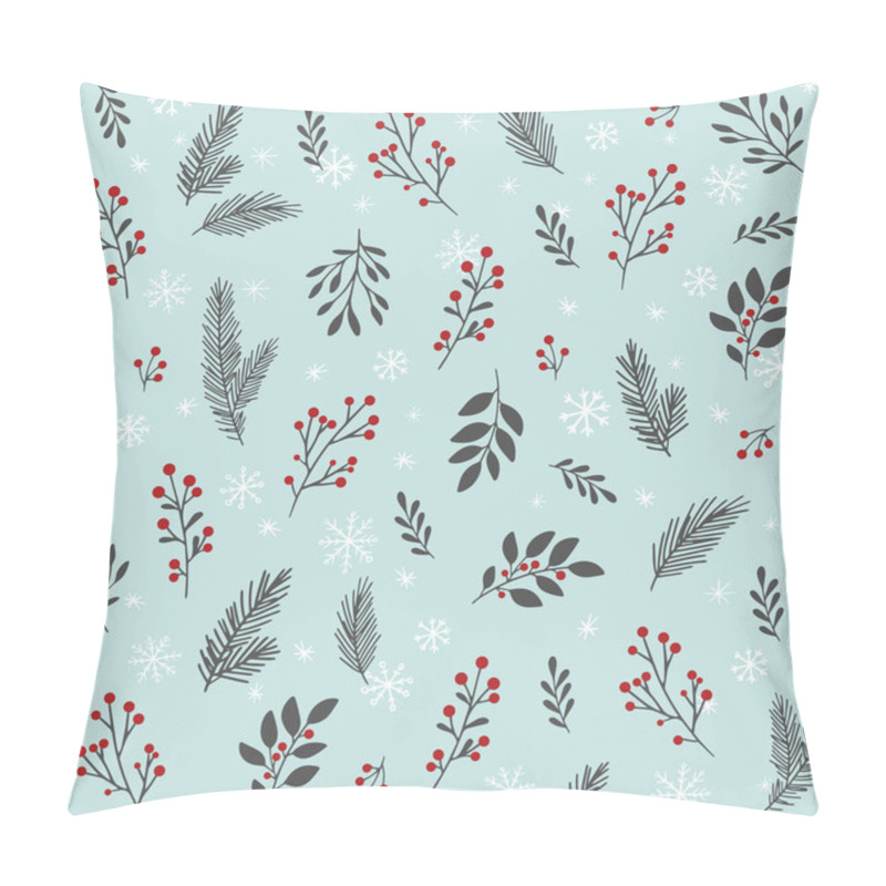 Personality  Vector Winter Floral Pattern With Snowflakes. Seamless Background With Winter Branches And Leaves. Hand Drawn Floral Elements. Vintage Botanical Illustrations.  Pillow Covers