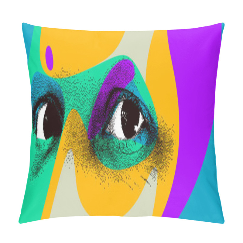 Personality  Looking Eyes 8 Bit Dotted Design Style Vector Abstraction, Human Pillow Covers