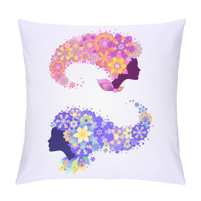 Personality  Female Profile With Floral Hair Pillow Covers