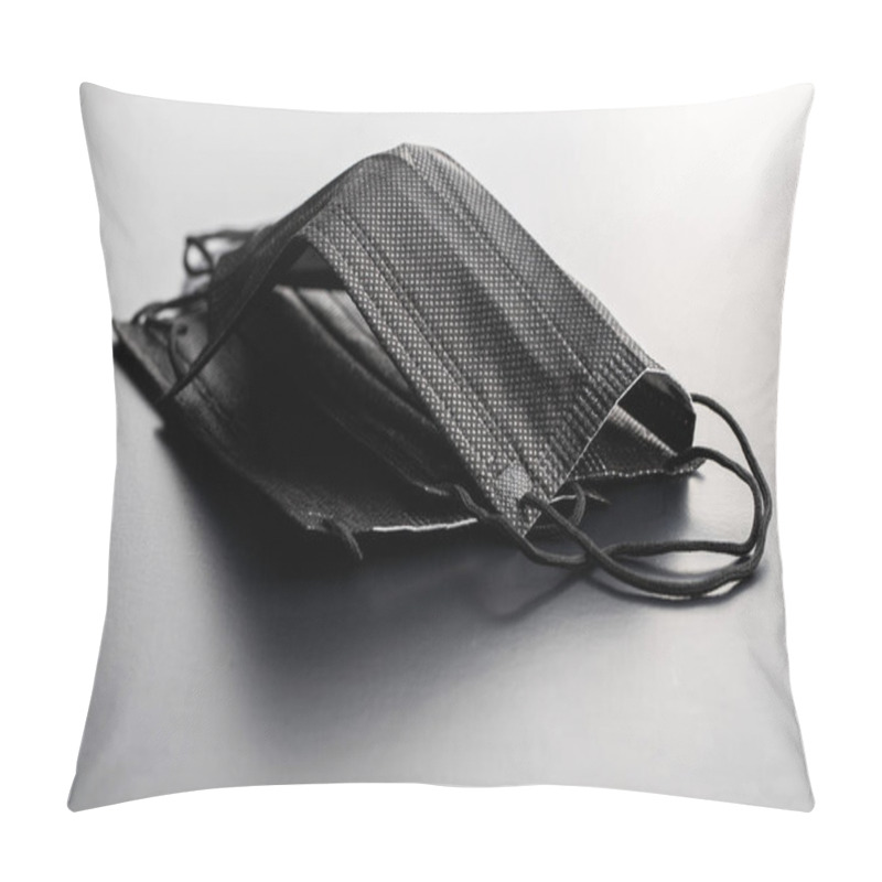 Personality  Corona Virus Protection. Black Medical Paper Face Masks On Black Background. Pillow Covers