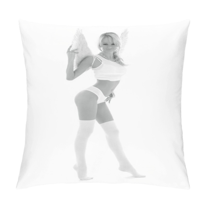 Personality  Monochrome Lingerie Angel Blond In White Stockings Pillow Covers