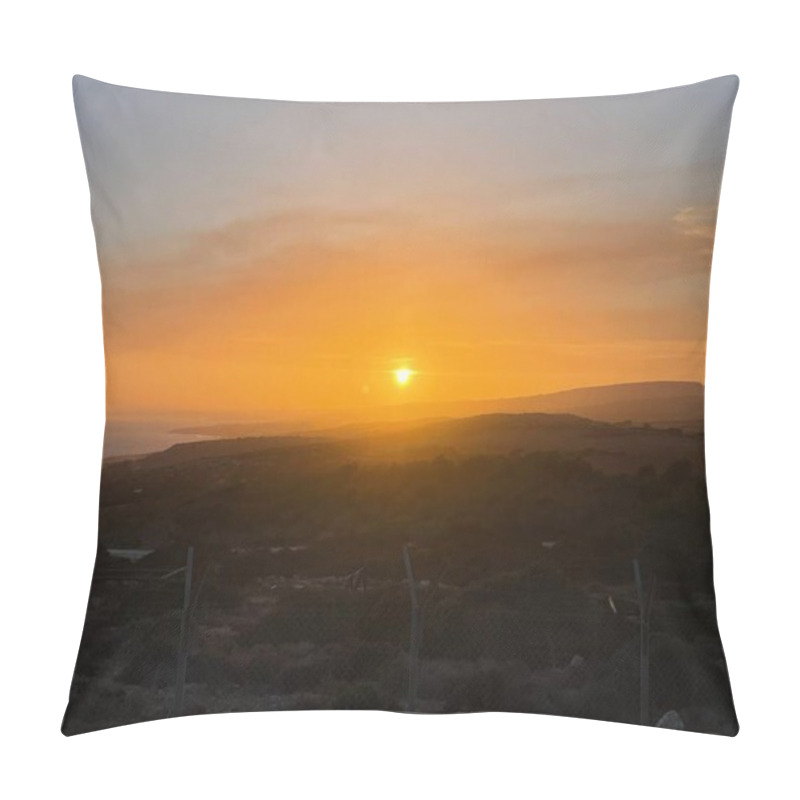 Personality  This Stunning Photo Captures A Breathtaking Ayia Napa Sunset, With The Horizon Bathed In Vibrant Orange Tones. The Landscape Features Rolling Hills,, Creating An Atmosphere Of Tranquil Beauty Pillow Covers