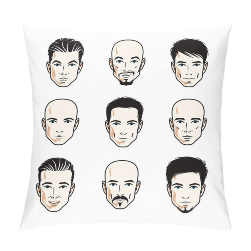 Personality  Collection Of Caucasian Men Faces Expressing Different Emotions, Vector Human Head Illustrations. Pillow Covers