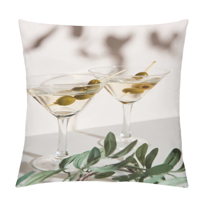 Personality  Martini With Olives And Olive Branch On White Background Pillow Covers