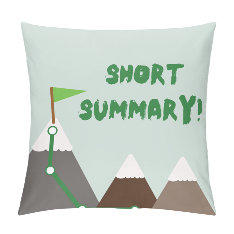 Personality  Text Sign Showing Short Summary. Conceptual Photo Brief Statement Of Main Points Clear Three Mountains With Hiking Trail And White Snowy Top With Flag On One Peak. Pillow Covers