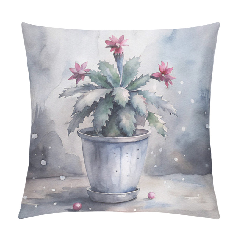 Personality  A Festive Christmas Cactus In A Rustic Pot Features Vibrant Red Blooms And Natural Details, Capturing The Essence Of Seasonal Charm And Decor. Pillow Covers