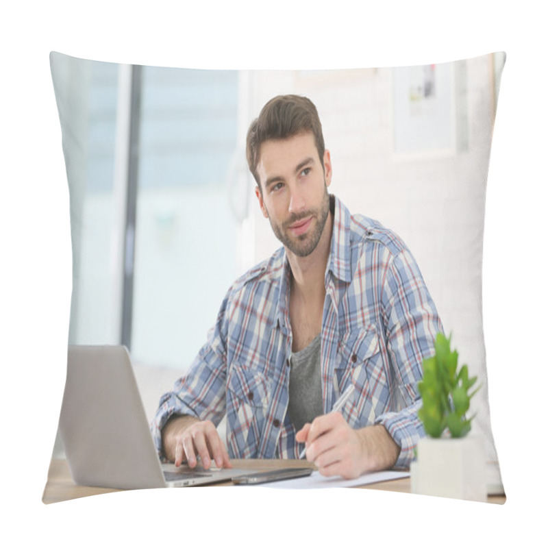 Personality  Businessman At Home Working Pillow Covers