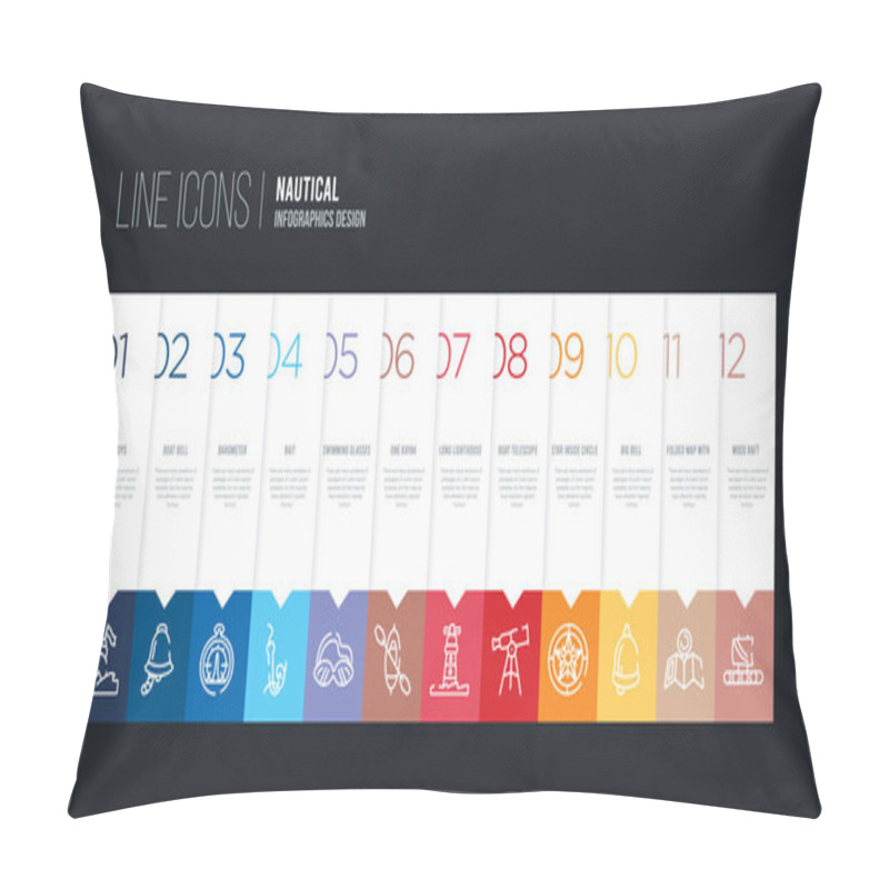 Personality  Infographic Design With 12 Options. Stroke Line Icons Such As On Pillow Covers