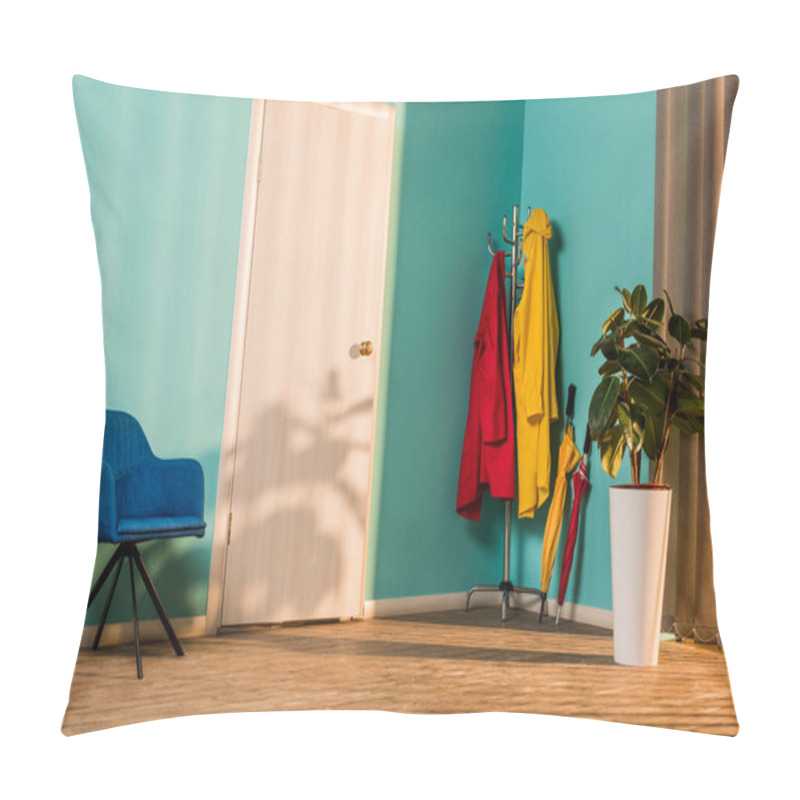 Personality  Interior Of Hallway With Blue Armchair And Potted Plant Pillow Covers