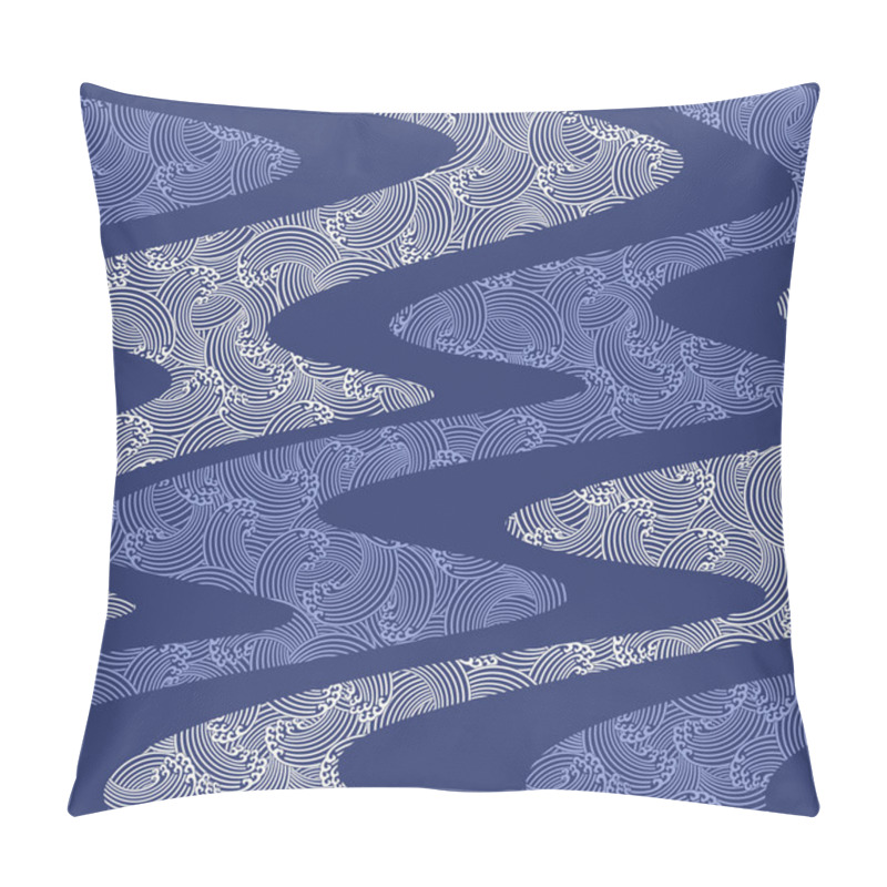 Personality  Ornament Design Of The Wave Japanese Style In Seamlessness, Pillow Covers