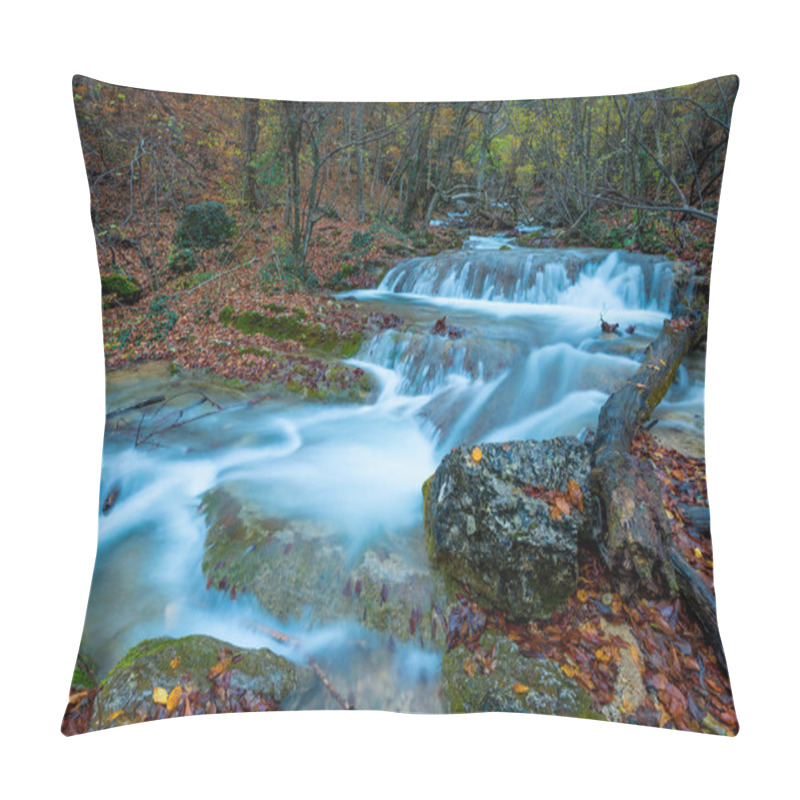 Personality  Mountain River Flows In The Gorge Between The Stones, Mountain Rapids, Autumn Landscape Pillow Covers