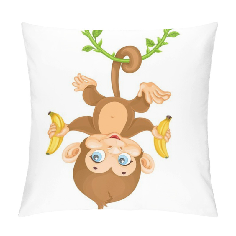 Personality  Cute Baby Monkey With Banana Hanging On The Liana Isolated On A Pillow Covers