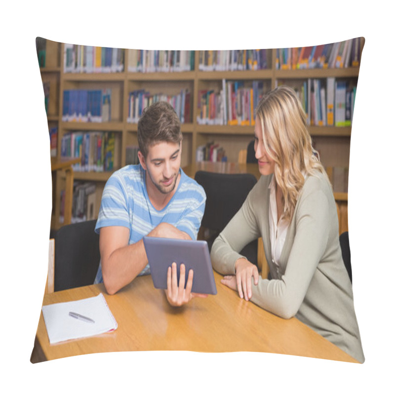 Personality  Student Getting Help From Tutor In Library Pillow Covers