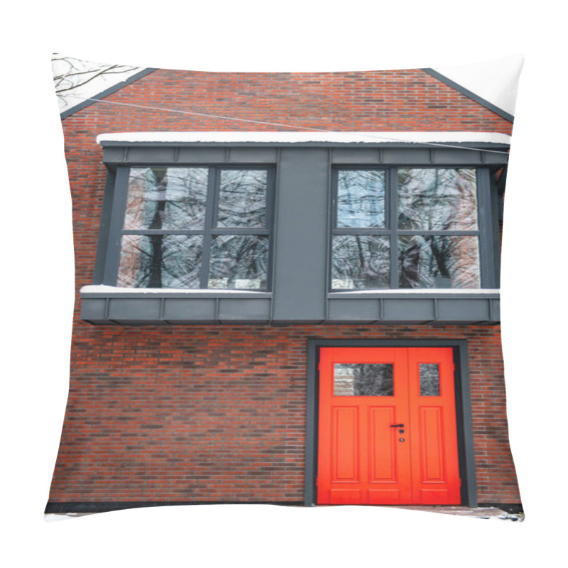 Personality  Fancy Modern Building With Red Door And Windows Pillow Covers