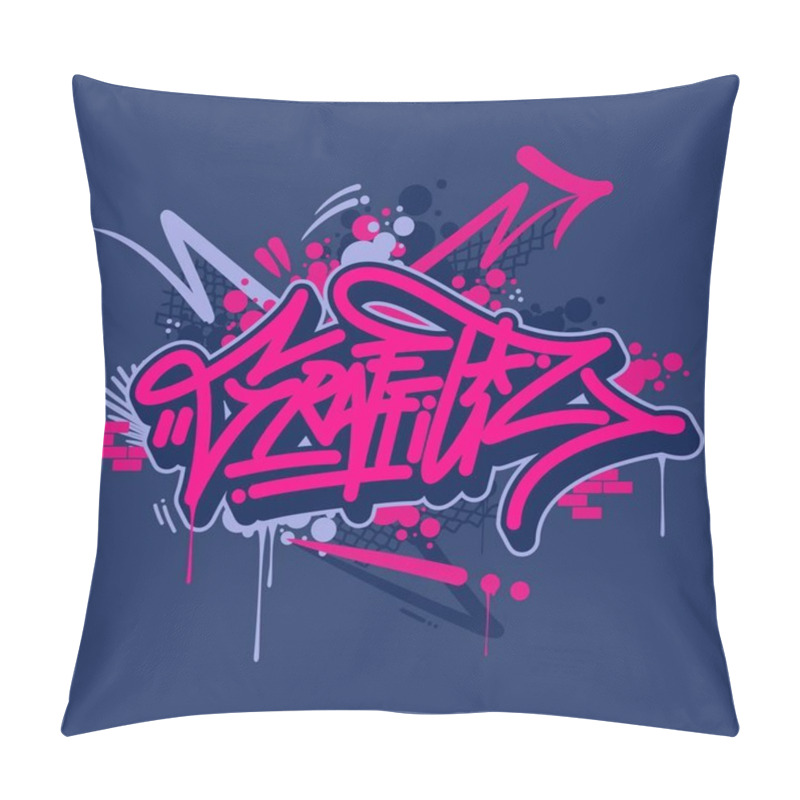 Personality  Graffiti Font Lettering With A Dark Blue Background Pillow Covers