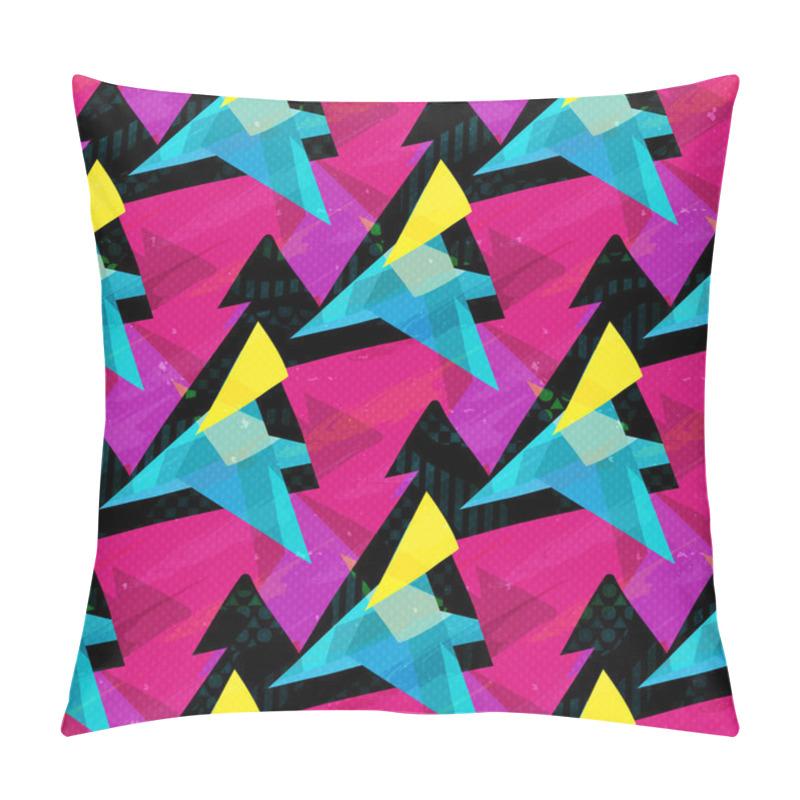 Personality  Pink Blue And Yellow Triangles On A Black Background Seamless Pattern Pillow Covers