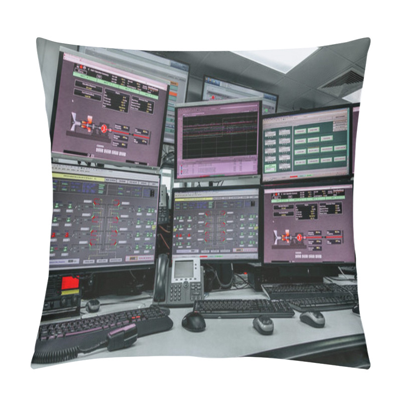 Personality  Process Control In The System Monitoring Room Or Control Room Work On Many Monitor. Facility Is Full Of Screens Showing Plant Process. Pillow Covers