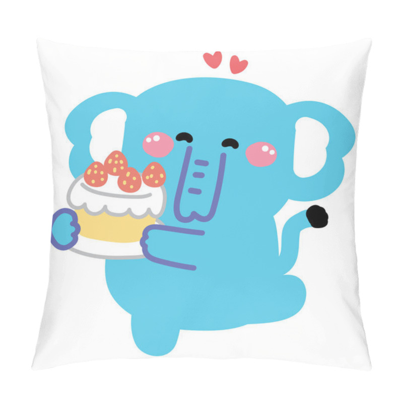 Personality  Cute Elephant Hold Strawberry Cake.Heart.Bakery.Sweet And Dessert.Birthday Cake.Wild Animal Character Cartoon Design.Kawaii.Vector.Illustration.  Pillow Covers