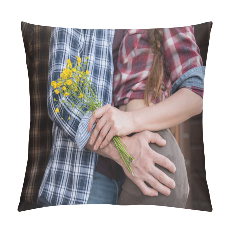 Personality  Passionate Couple Embracing With Flowers Pillow Covers