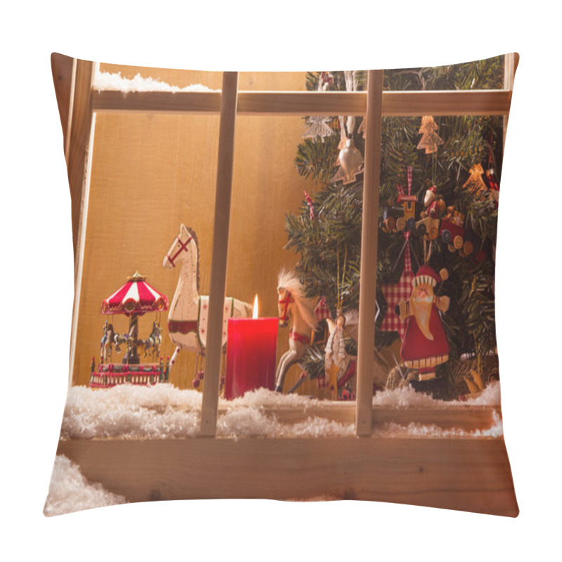 Personality  Atmospheric Christmas Window Sill Decoration With Snow, Wood And Candles Pillow Covers