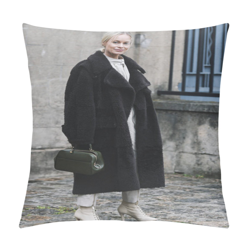 Personality  Paris, France - March 03, 2019: Street Style Outfit -  Thora Valdimars After A Fashion Show During Paris Fashion Week - PFWFW19 Pillow Covers