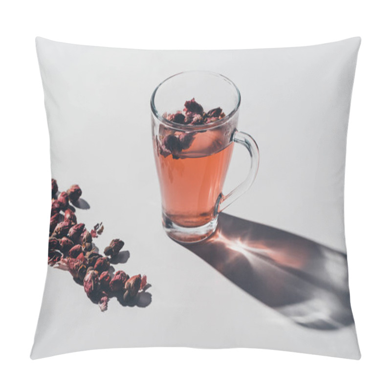 Personality  Red Tea Of Dried Roses In Cup On White Tabletop Pillow Covers