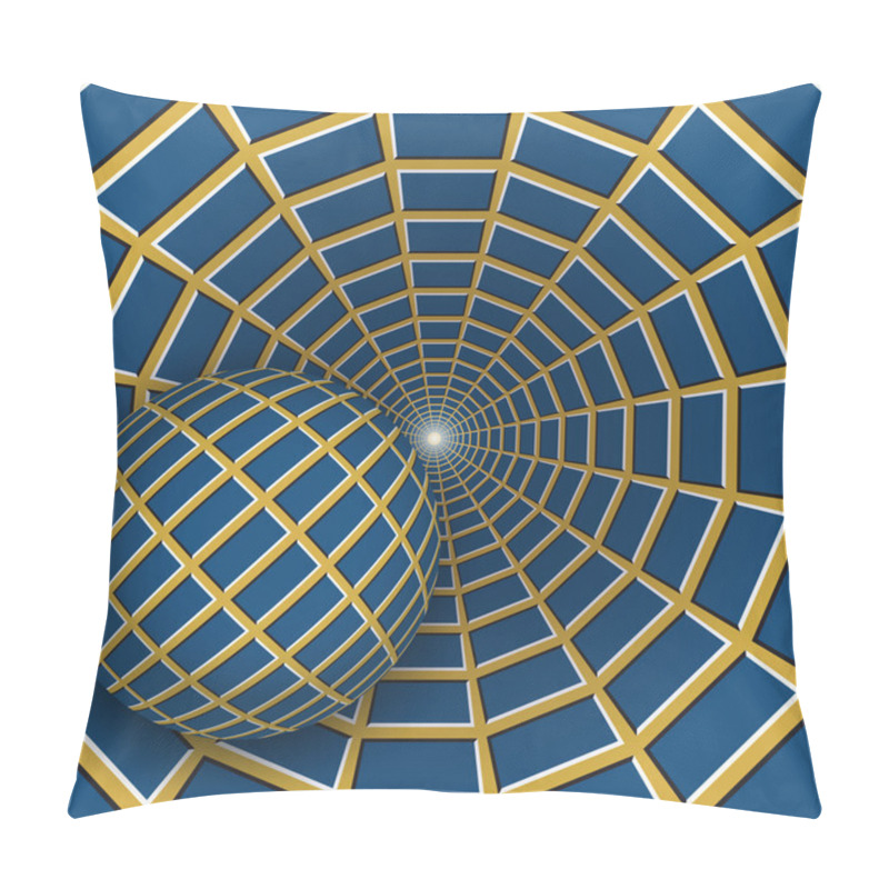 Personality  A Ball Is Moving On Rotating Yellow Funnel With Blue Quadrangles. Pillow Covers