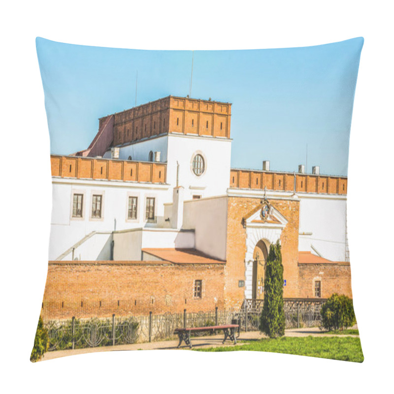 Personality  View Of The Historical Castle Of Princes Ostrozhsky In The Ancient Fortress Of Dubno, Rivne Region, Ukraine. Fragment Of The Bridge, The Fortress Gates And The Moat. Pillow Covers