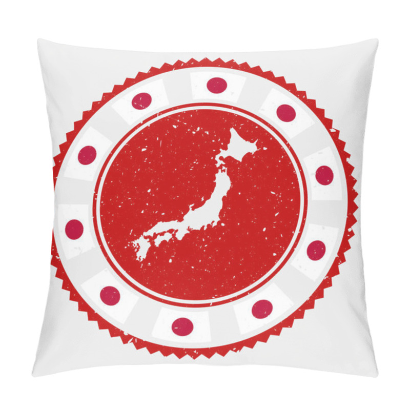 Personality  Japan Grunge Stamp Round Logo With Map And Flag Of Japan Country Stamp Vector Illustration Pillow Covers