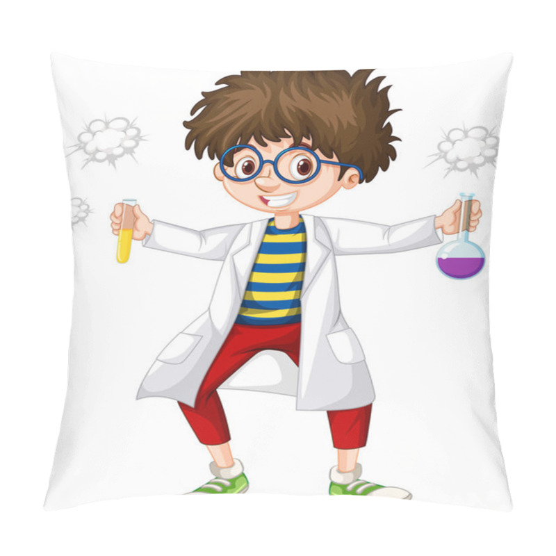 Personality  Scientist With Two Test Tubes In Hands Pillow Covers