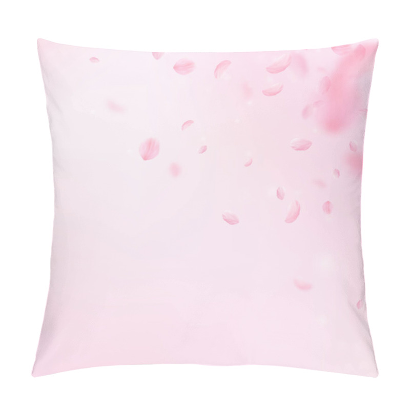 Personality  Sakura Petals Falling Down. Romantic Pink Flowers Corner. Flying Petals On Pink Square Background. L Pillow Covers