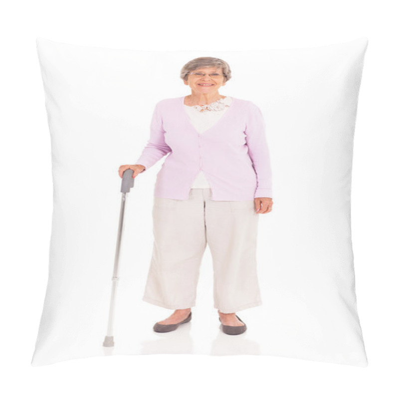 Personality  Senior Woman With Walking Cane Isolated On White Background Pillow Covers