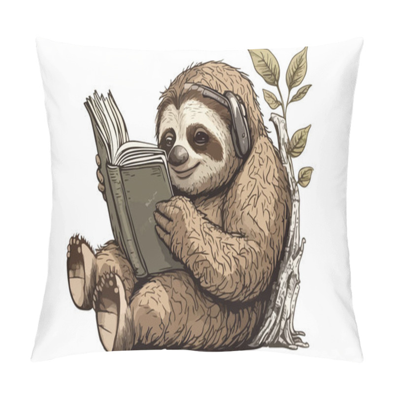 Personality  Sloth Reading A Book Vector Illustration Pillow Covers