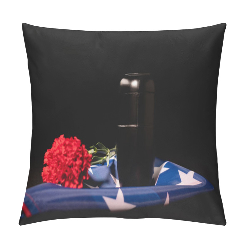 Personality  Red Carnation, Ashes And American Flag On Black Background, Funeral Concept Pillow Covers