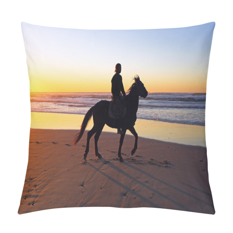 Personality  Horse Riding On The Beach At Sunset Pillow Covers