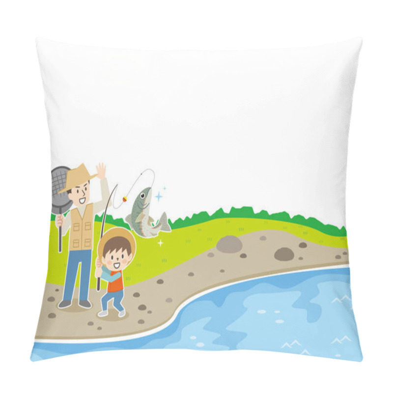 Personality  Illustration Of Parent And Child Fishing Pillow Covers