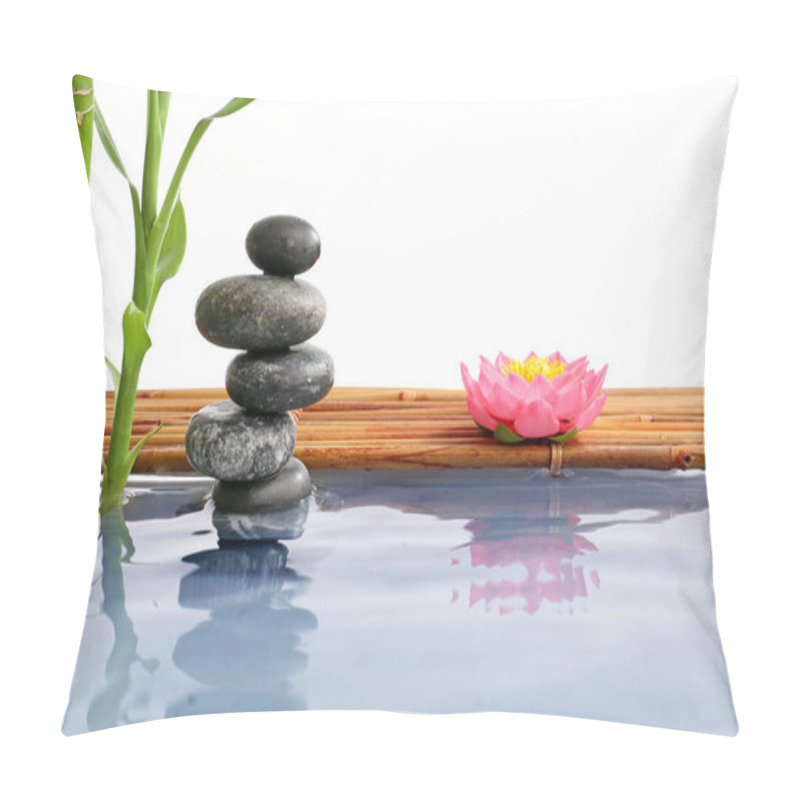 Personality  Stack Of Spa Stones And Bamboo In Water On White Background Pillow Covers