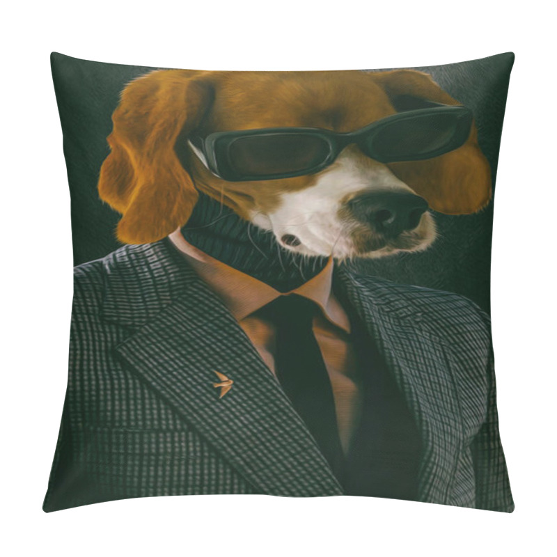 Personality  Beagle In Jacket And Glasses. 3D Illustration. Imitation Of Oil Painting. Pillow Covers