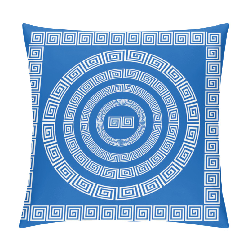 Personality  Set Of Brushes To Create The Greek Meander Patterns. Greek Traditional Borders. Decoration Elements In Blue Color Isolated On White Background. Could Be Used As Divider, Frame, Etc. Vector Illustratio Pillow Covers