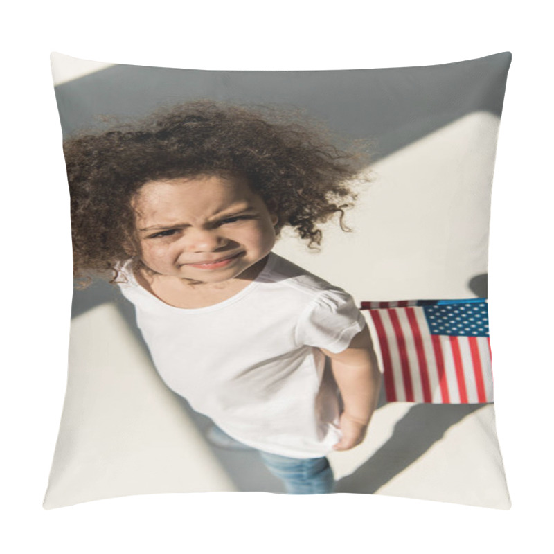 Personality  Curly American Girl With American Flag Pillow Covers