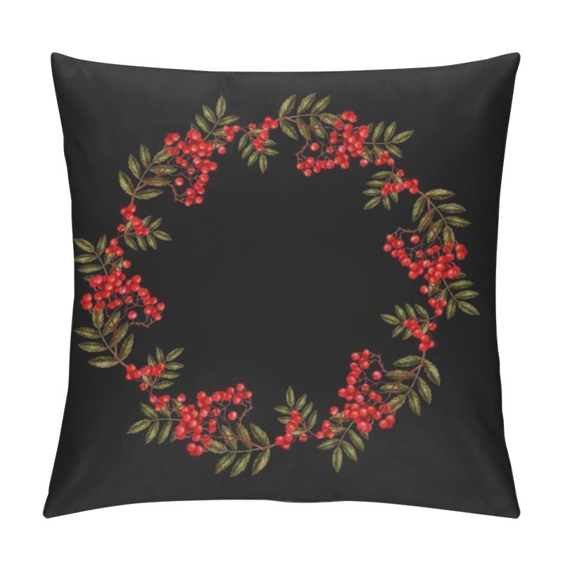 Personality  Wreath Of Rowan On Black Background Pillow Covers