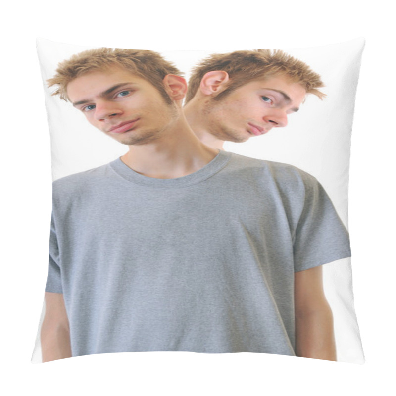 Personality  Two Conjoined Twins Isolated On White Background. Pillow Covers