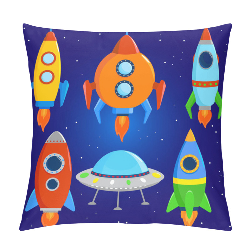 Personality  Set Of Space Ships And UFOs. Space Rocket Launch. Vector Illustration Pillow Covers