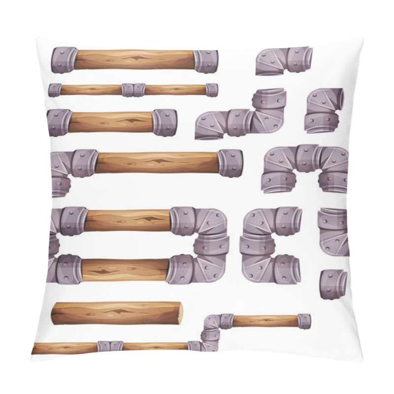 Personality  Design Stone And Wood Elements For Platform Game Ui Pillow Covers