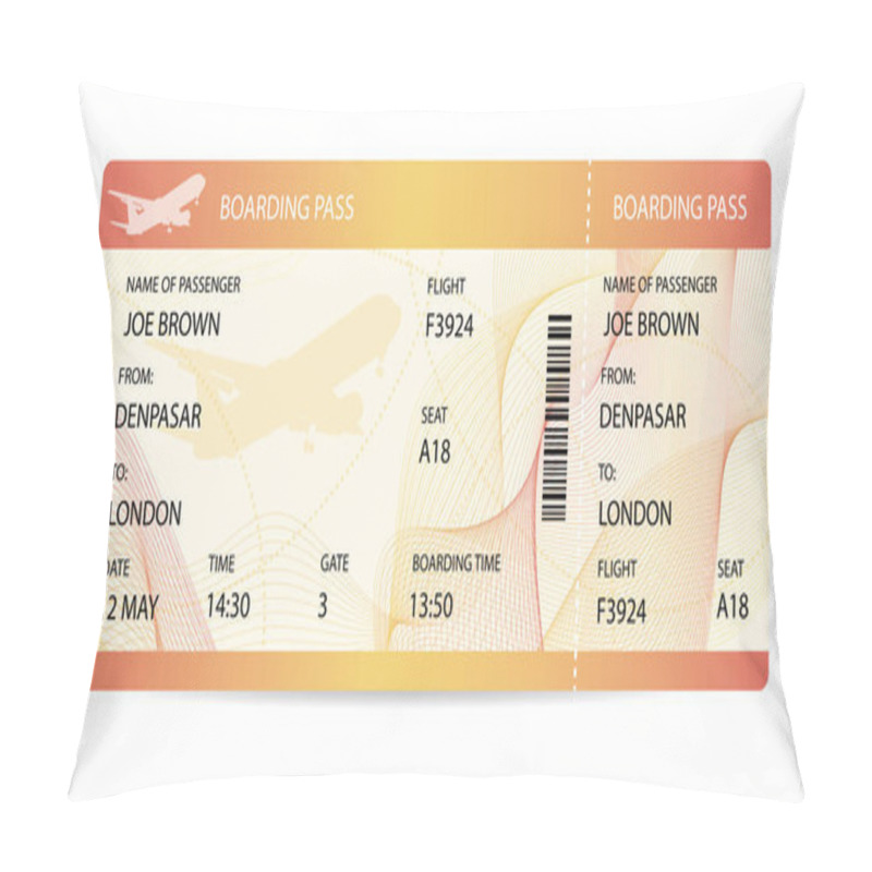 Personality  Boarding Pass (ticket, Traveler Check Template) With Aircraft (airplane Or Plane) Silhouette On Background. Travel By Aerial Transport. Enjoy Your Vacation. Isolated Vector On White Pillow Covers