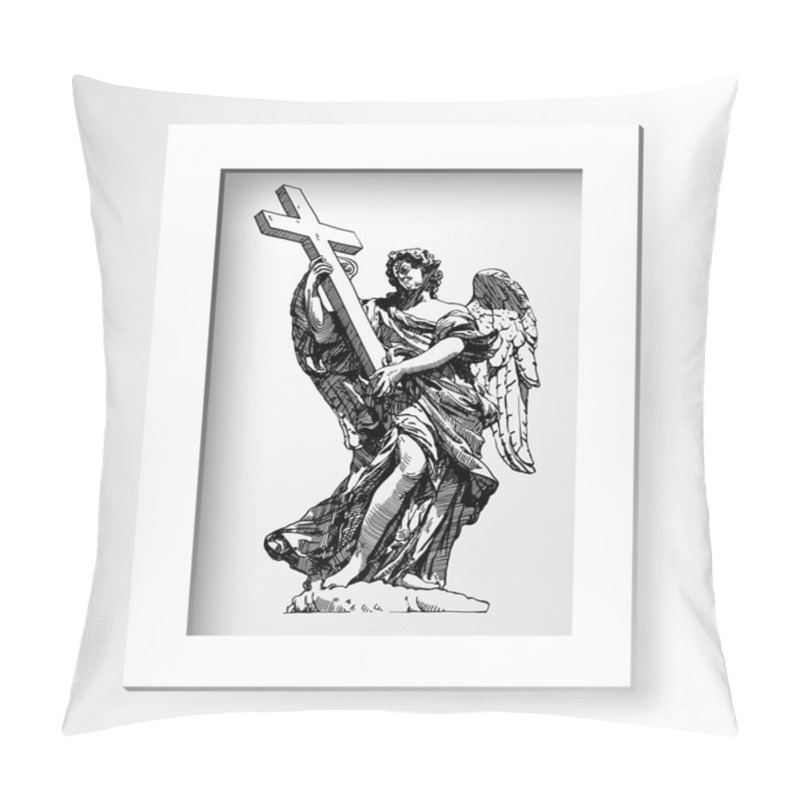 Personality  Original Sketch Digital Drawing Of Marble Statue Angel Pillow Covers